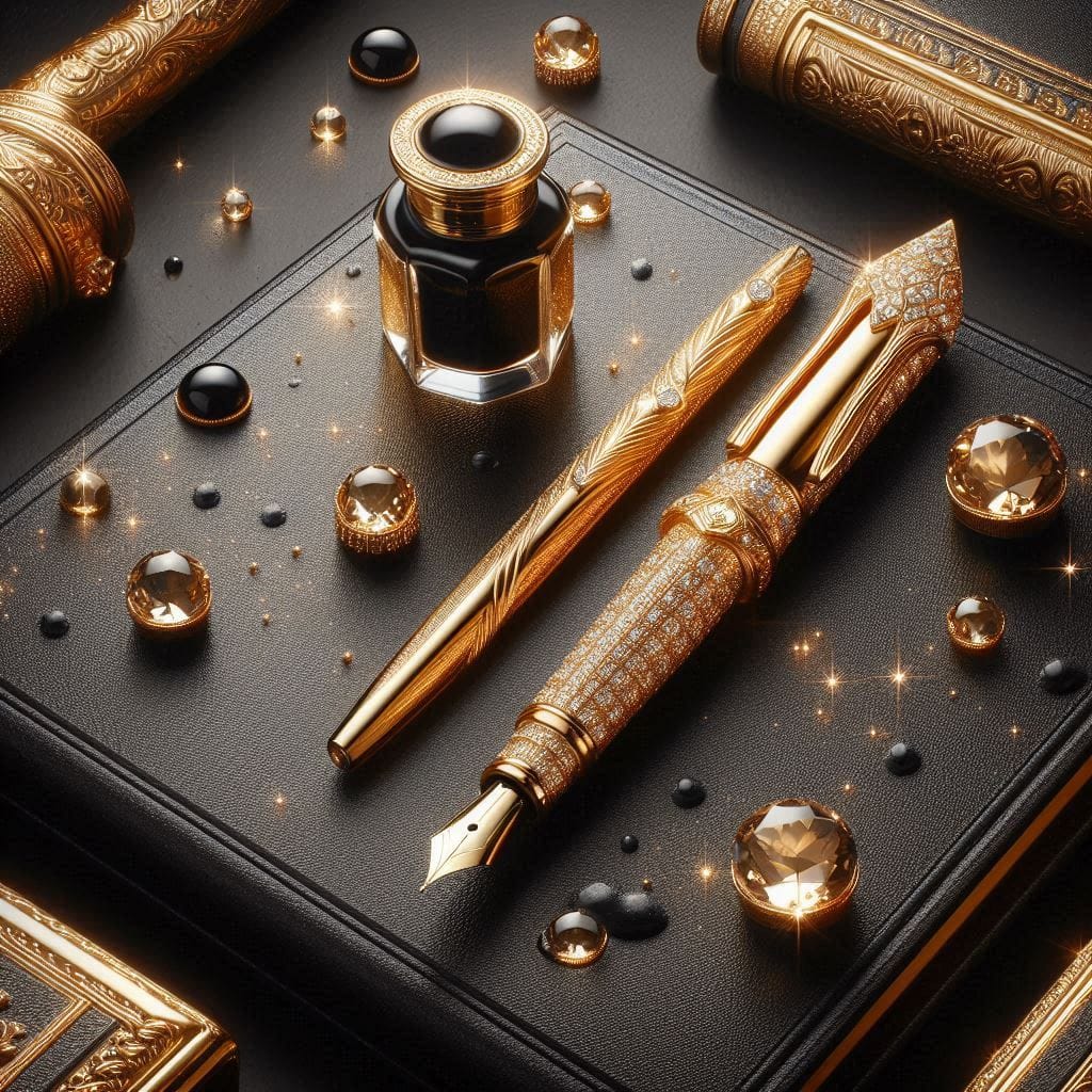 Goldener Stift und Edelsteine