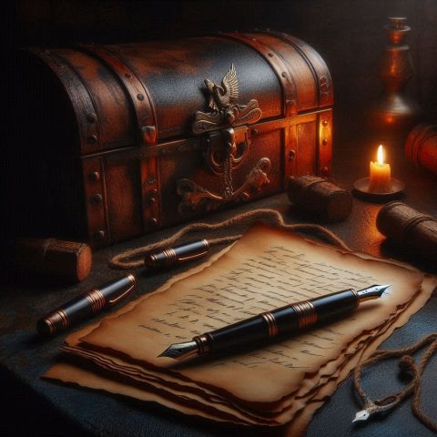 Schatztruhe und alter Stift Schatztruhe und alter Stift